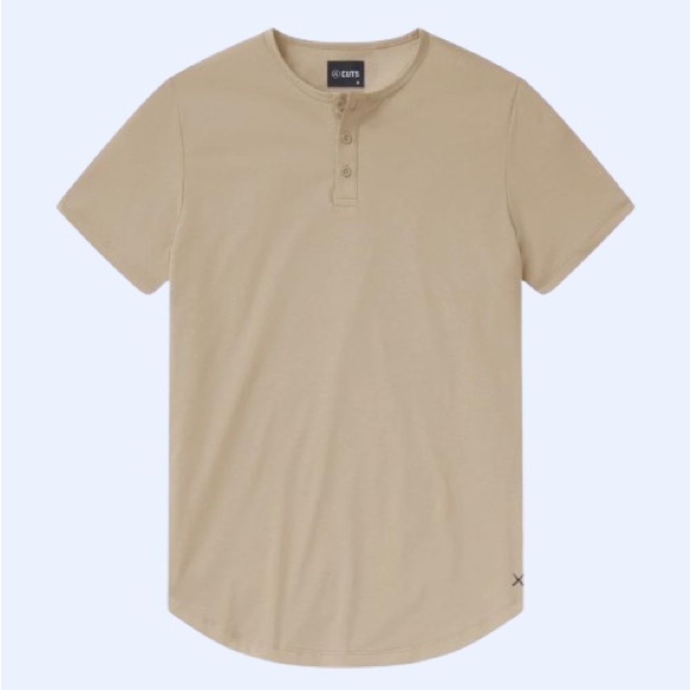 Cuts Clothing AO Henley Curve-Hem Crew Neck Signature Fit 4-Way Stretch T-Shirt
